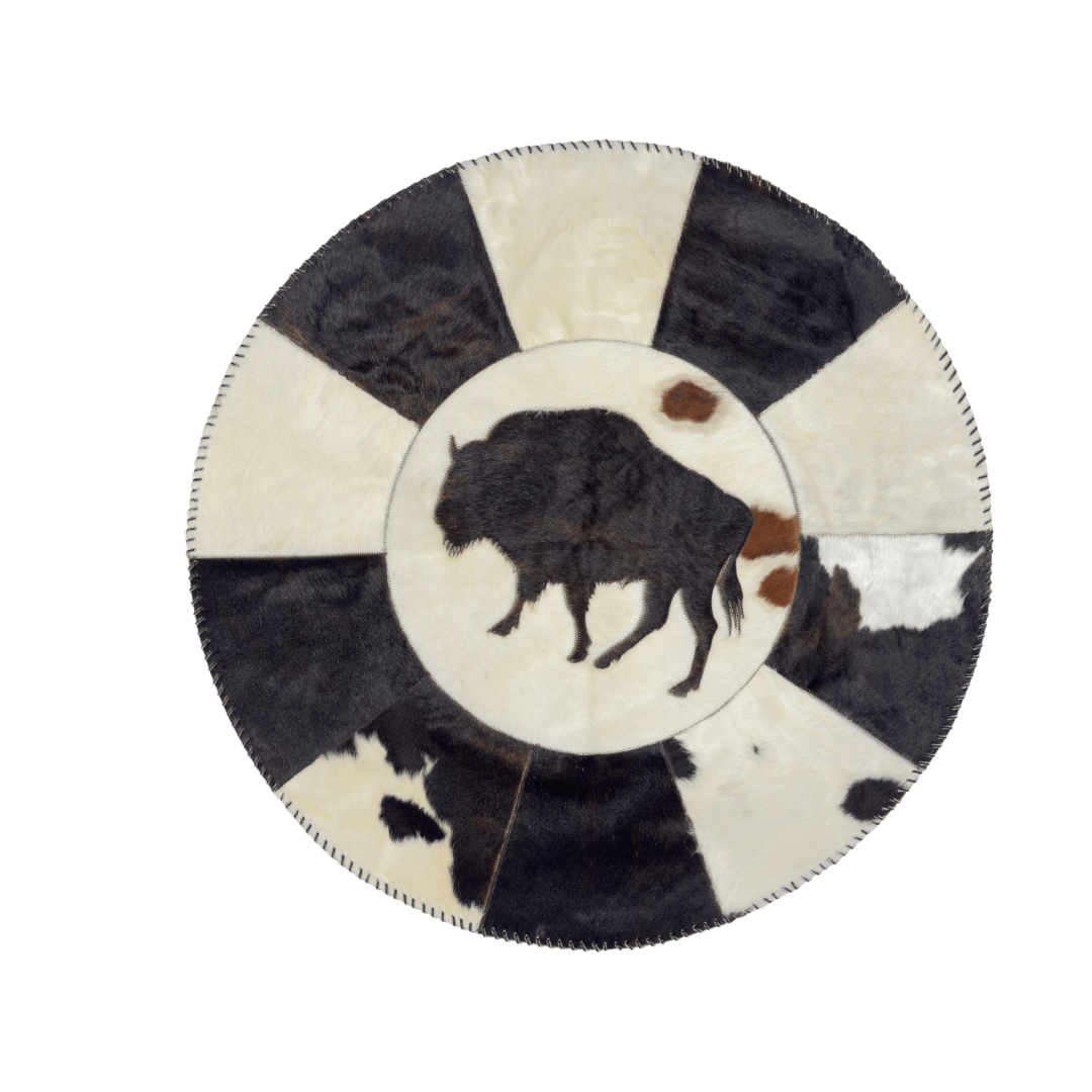 Round Western Rug - Cowhide with Bison Print 42" - Hides & Leathers - Cowhide Rugs