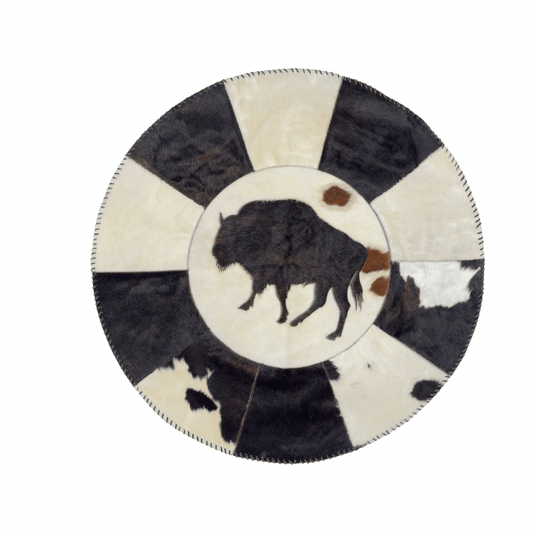 Round Western Rug - Cowhide with Bison Print 42" - Hides & Leathers - Cowhide Rugs
