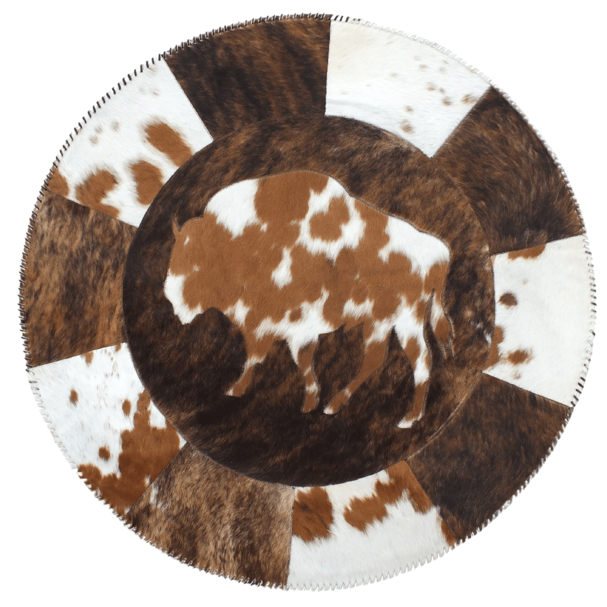 Round Western Rug - Cowhide with Bison Print 42" - Hides & Leathers - Cowhide Rugs