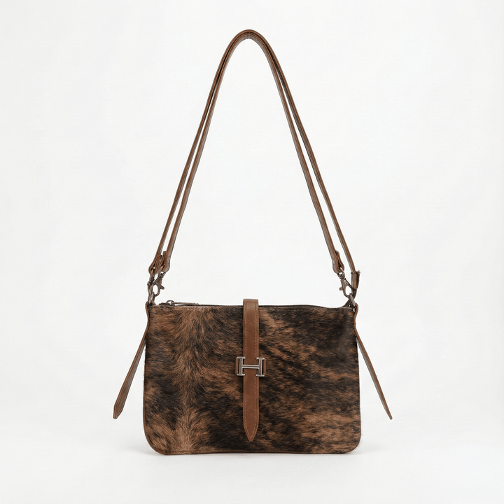 Solid Brindle Cowhide Leather Crossbody Bag | Genuine Hair - On Hide & Dark Brown Strap – 9 x 6 x 1 Inch - Hides & Leathers - Hair On Cow