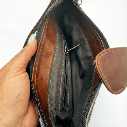 Solid Brindle Cowhide Leather Crossbody Bag | Genuine Hair - On Hide & Dark Brown Strap – 9 x 6 x 1 Inch - Hides & Leathers - Hair On Cow
