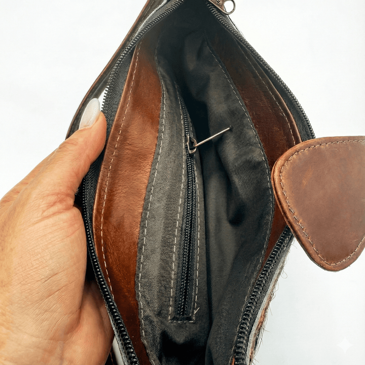 Solid Brindle Cowhide Leather Crossbody Bag | Genuine Hair - On Hide & Dark Brown Strap – 9 x 6 x 1 Inch - Hides & Leathers - Hair On Cow