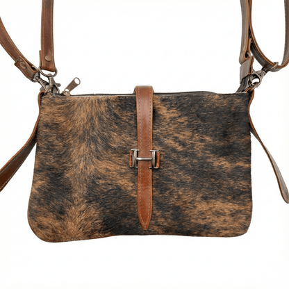Solid Brindle Cowhide Leather Crossbody Bag | Genuine Hair - On Hide & Dark Brown Strap – 9 x 6 x 1 Inch - Hides & Leathers - Hair On Cow