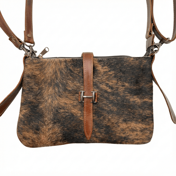 Solid Brindle Cowhide Leather Crossbody Bag | Genuine Hair - On Hide & Dark Brown Strap – 9 x 6 x 1 Inch - Hides & Leathers - Hair On Cow