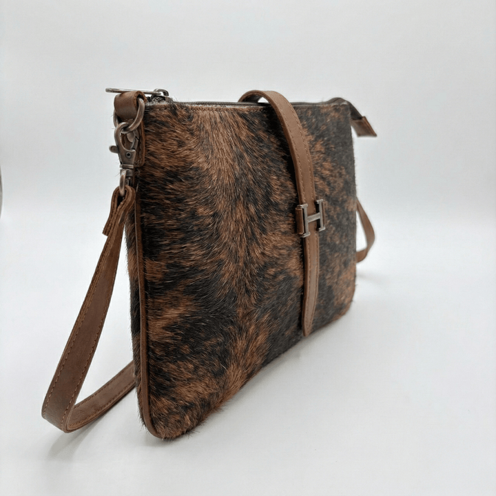 Solid Brindle Cowhide Leather Crossbody Bag | Genuine Hair - On Hide & Dark Brown Strap – 9 x 6 x 1 Inch - Hides & Leathers - Hair On Cow