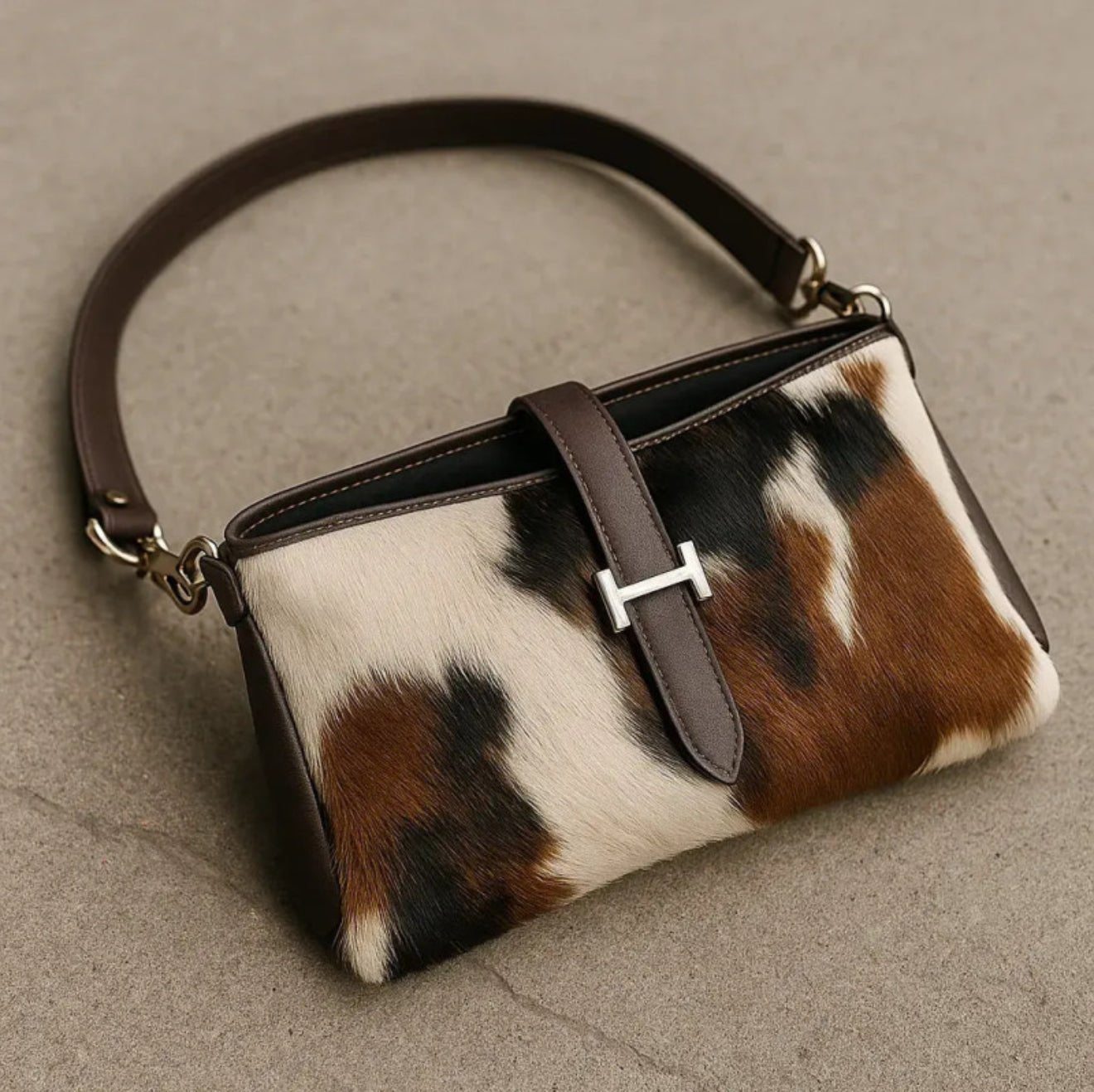 Tri - Color Cowhide Leather Crossbody Bag | Genuine Hair - On Hide & Dark Brown Strap – 9 x 6 x 1 Inch - Hides & Leathers - Hair On Cow