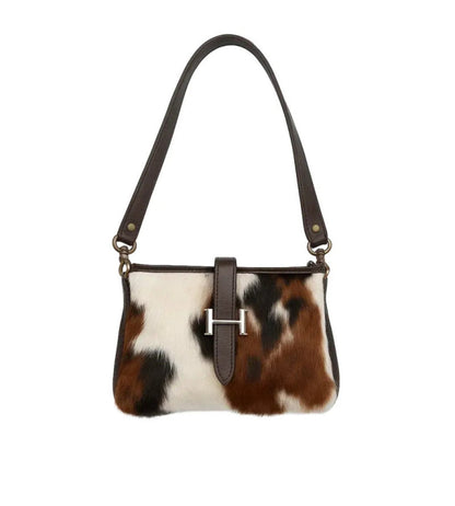 Tri - Color Cowhide Leather Crossbody Bag | Genuine Hair - On Hide & Dark Brown Strap – 9 x 6 x 1 Inch - Hides & Leathers - Hair On Cow