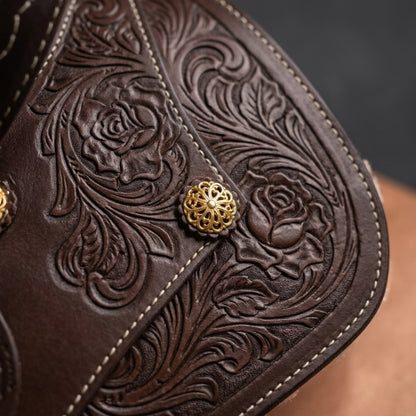 Youth Western Saddle | 12 in Blue Seat – Hand-Tooled with Gold Conchos - Hides & Leathers - Saddles